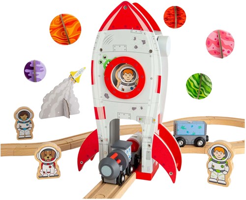 Bigjigs cohete de madera - accesorio para vía de tren juguete astronauta