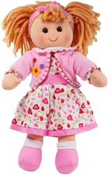 BigJigs muñeca Kelly - muñeca de tela con vestido rosa de fresas y pelo rubio