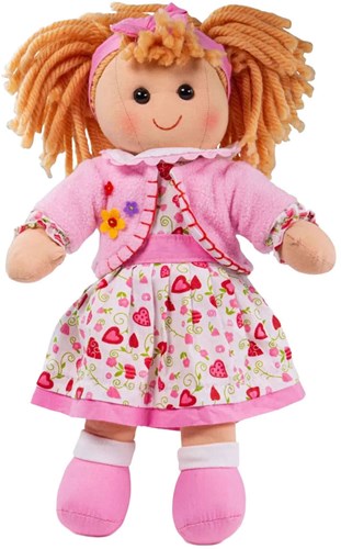 BigJigs muñeca Kelly - muñeca de tela con vestido rosa de fresas y pelo rubio