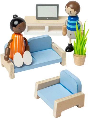 Bigjigs set de sala de estar para casa de muñecas de madera - juguete FSC-3