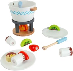 Bigjigs set de fondue de chocolate de madera - cocina de juguete 16 piezas