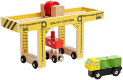 BigJigs grúa de puente de madera juguete - grúa para set de tren con camión