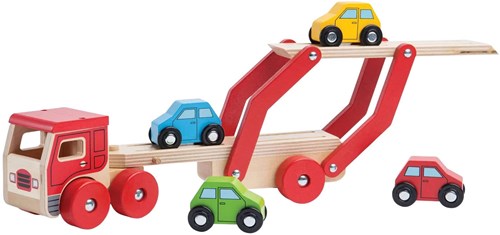 BigJigs camión transportador de coches de madera con autos-3