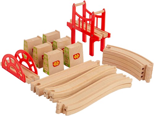 BigJigs set de expansión vías tren madera puentes 18 piezas juguete