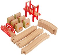 BigJigs set de expansión vías tren madera puentes 18 piezas juguete-2