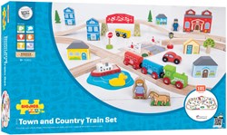 BigJigs set de tren de madera ciudad y campo - juguete 101 piezas