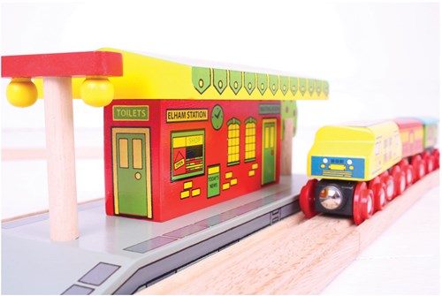 BigJigs estación de tren de madera pueblo - accesorio para trenes de juguete-3