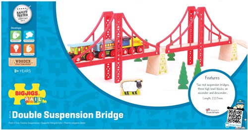 BigJigs puente colgante doble de madera rojo - puente de juguete tren