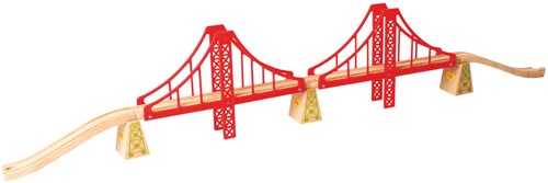 BigJigs puente colgante doble de madera rojo - puente de juguete tren-2