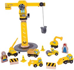 BigJigs grúa de madera vehículos de construcción - set de 13 piezas