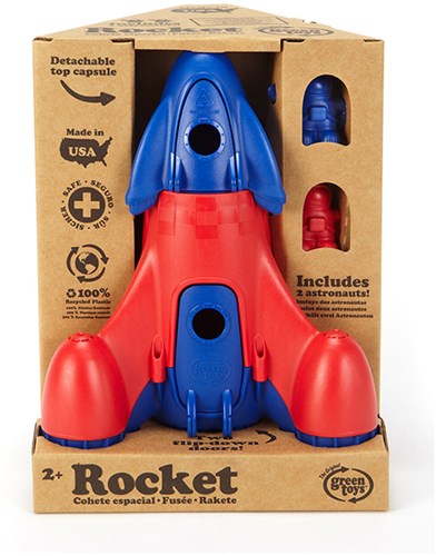 Green Toys cohete juguete sostenible azul con astronautas