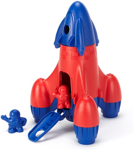 Green Toys cohete juguete sostenible azul con astronautas-3