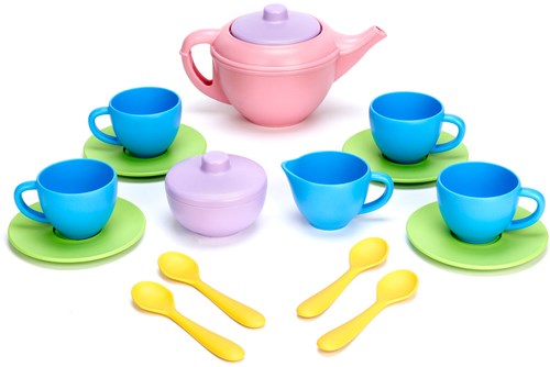 Green Toys juego de té juguete sostenible tetera rosa-3