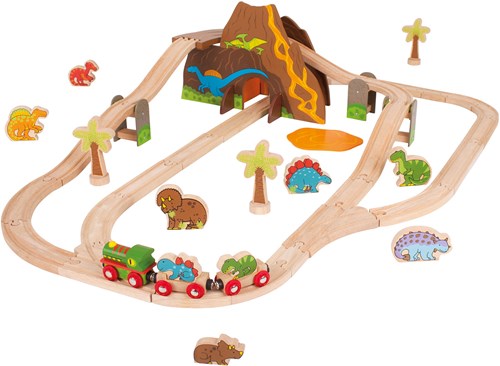 BigJigs set de tren de madera dinosaurio - juguete de 49 piezas