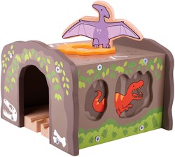 BigJigs Túnel de tren de madera - Juguete dinosaurio T-Rex