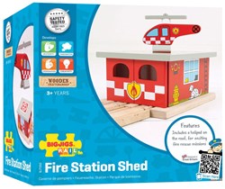 Bigjigs set de tren de madera estación de bomberos con helipuerto
