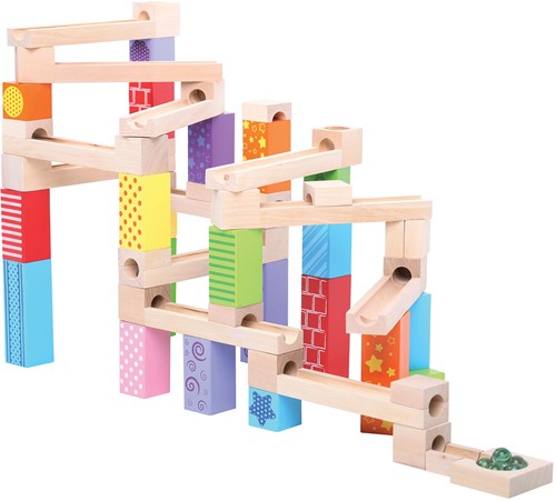 BigJigs carrera de canicas juguete de madera - set de construcción colorido 53 piezas-2