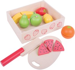 BigJigs caja de frutas de madera para cortar - juguete educativo 13 piezas