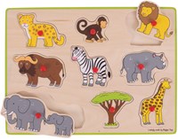 BigJigs puzzle de madera Safari - puzzle educativo con pomo 9 piezas-2