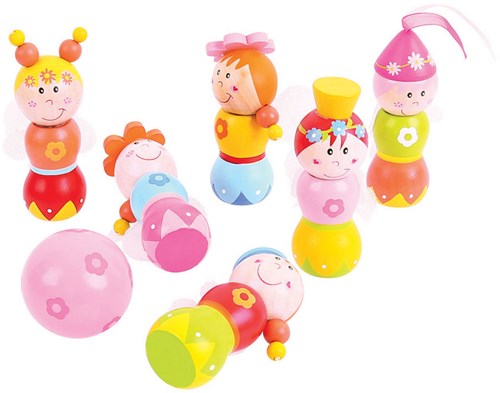 BigJigs juego de bolos de madera hadas - juego infantil 7 piezas-2