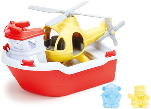 Green Toys barco de rescate juguete con helicóptero juguete de baño sostenible