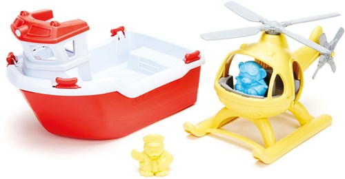 Green Toys barco de rescate juguete con helicóptero juguete de baño sostenible-2