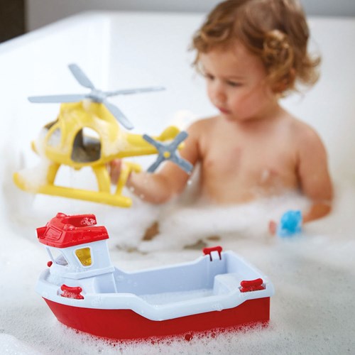Green Toys barco de rescate juguete con helicóptero juguete de baño sostenible-3