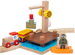 BigJigs accesorio de tren de madera muelle grúa, bote y buzo juguete