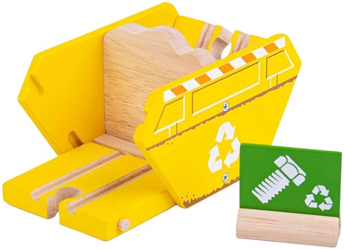 BigJigs accesorio tren contenedor de reciclaje - juguete de madera para vías-2