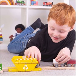 BigJigs accesorio tren contenedor de reciclaje - juguete de madera para vías