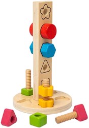 BigJigs juguete de construcción de madera torre de tuercas y tornillos 11 piezas