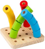 BigJigs juguete apilable de madera tablero de clavijas tambaleante Montessori 17 piezas