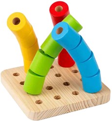 BigJigs juguete apilable de madera tablero de clavijas tambaleante Montessori 17 piezas