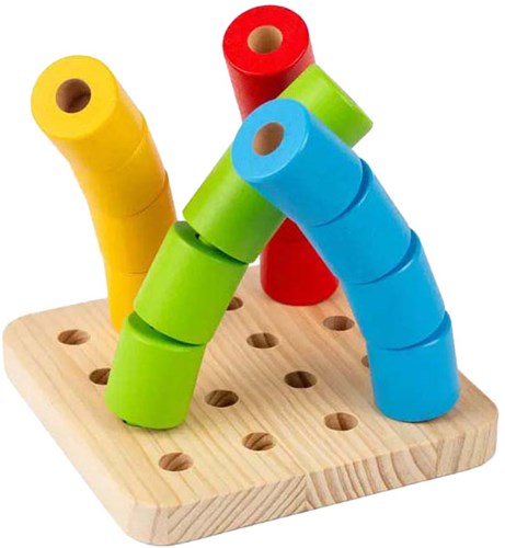 BigJigs juguete apilable de madera tablero de clavijas tambaleante Montessori 17 piezas