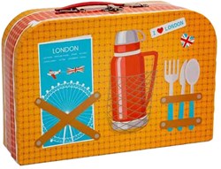 BigJigs juego de té de juguete Londres cesta picnic lata 24 piezas