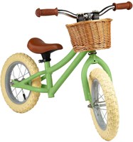 BigJigs bicicleta de equilibrio - bicicleta verde para niños con cesta y pegatinas