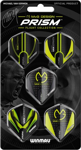 Winmau set de plumas dardos MvGerwen Prism - negro verde - 5 sets