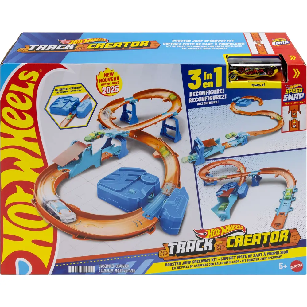 Hot Wheels pista de carreras de juguete con acelerador motorizado y set de acrobacias