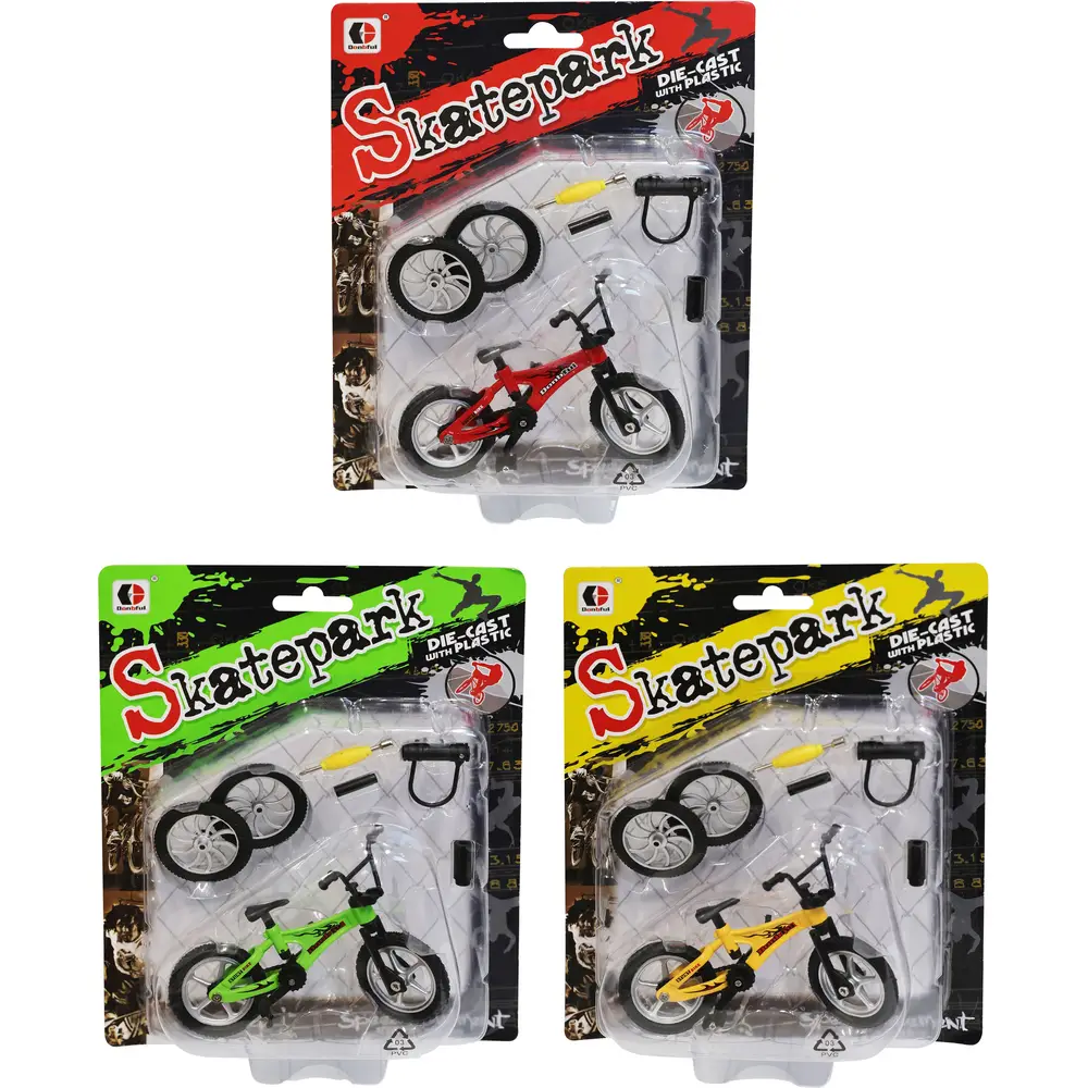 Vedes bicicleta acrobática miniatura juguete con herramientas y ruedas de repuesto