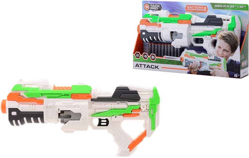 Tack Pro pistola de juguete Attack con 10 dardos de espuma blanca 45 cm
