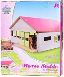 Kids GLOBE establo de caballos juguete con 3 boxes y pista cubierta 1:32 rosa