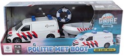 Coche de policía de juguete VW Transporter con barco die-cast metal 29 cm