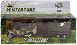 Coche de juguete Land Rover con remolque militar die cast 27cm