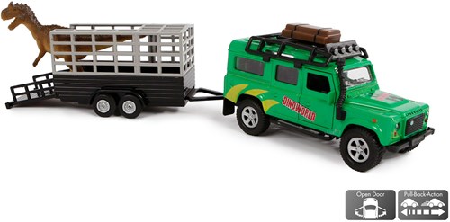 Coche de juguete Land Rover transporte de dinosaurio die cast con remolque 29cm-2