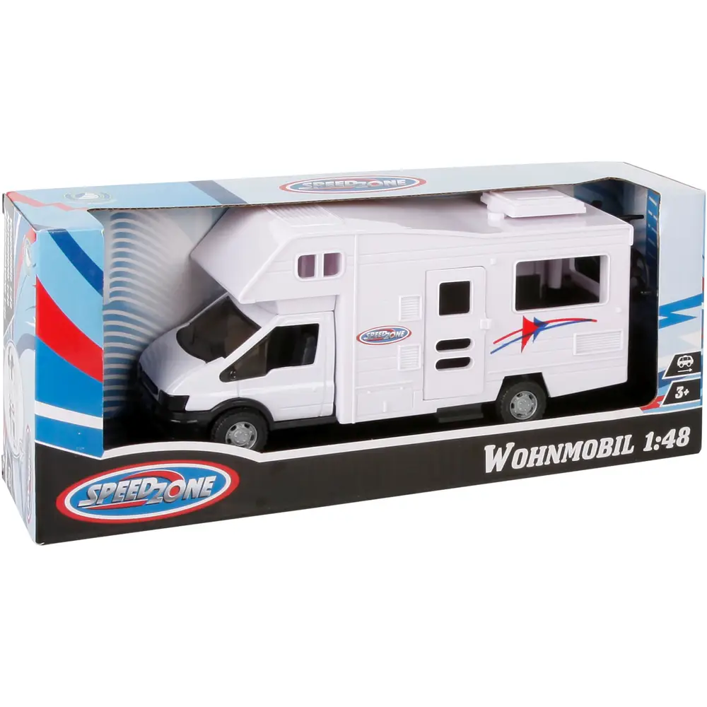 Speedzone autocaravana de juguete 1:48 con puertas móviles blanca