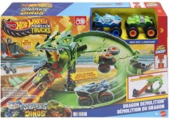 Hot Wheels Monster Trucks set de juego - Shark vs Dino Dragon Destruction - juguete