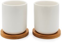 Bredemeijer tazas de té Umea blancas con posavasos de bambú 200ml set 2