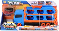 KiddyGo camión transportador de coches de juguete con pista y 2 coches metálicos