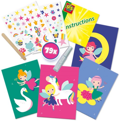 Ses set creativo rub on transfers tarjetas con pegamento glitter para niños-2