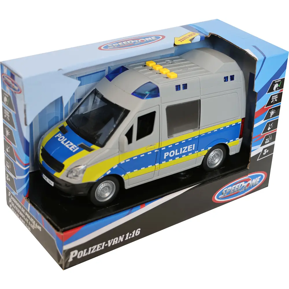 Speedzone coche de policía de juguete con luces y sonidos, fricción 1:16